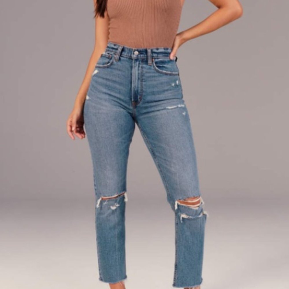 Ripped high-rise ankle jeans